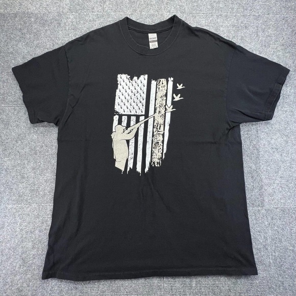 US Flag Hunting Patriotic T-Shirt Mens XL Black Short Sleeve Gildan Heavy Cotton - Picture 2 of 9